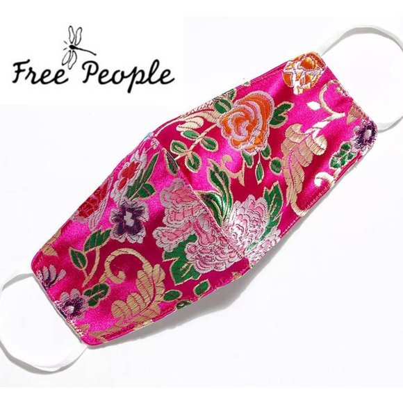 Free People Other - NWT Free People Pink 100% Silk Floral Face Mask
